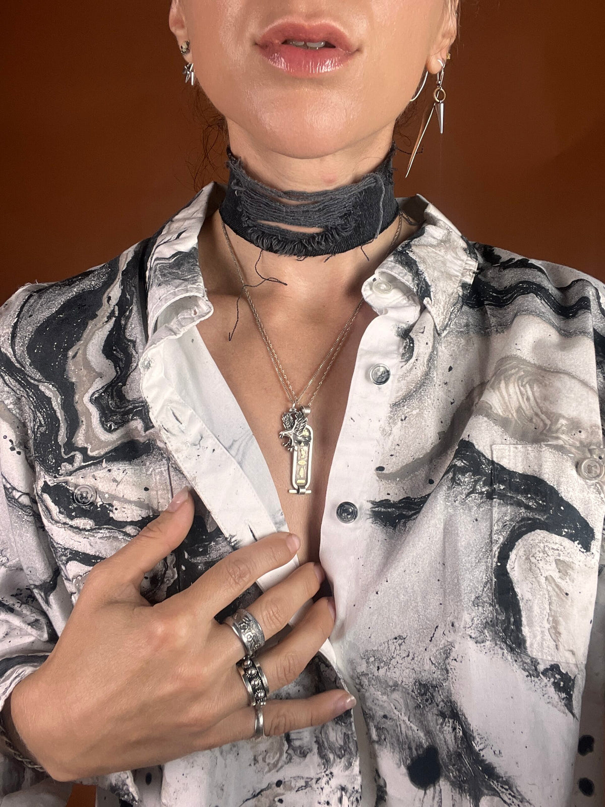 Distressed Black Denim Reversible Choker