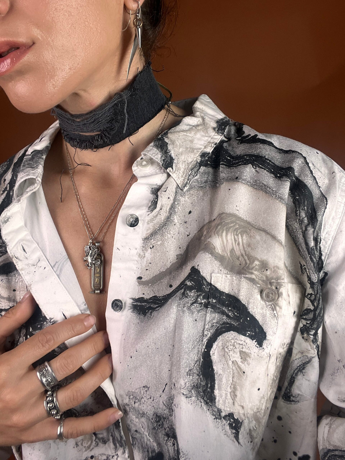 Distressed Black Denim Reversible Choker