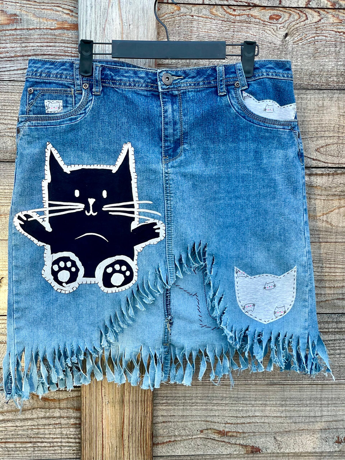 Paw-sitively Purr-fect Denim Kitty Cat Skirt