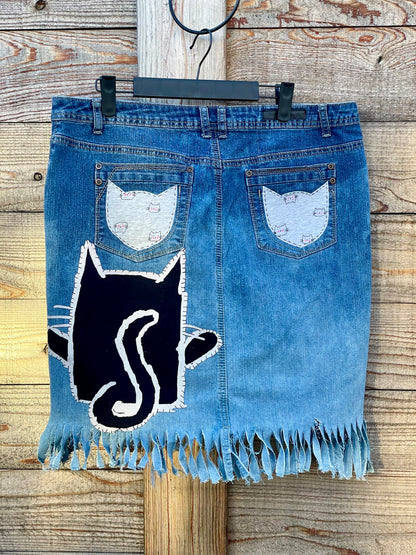 Paw-sitively Purr-fect Denim Kitty Cat Skirt