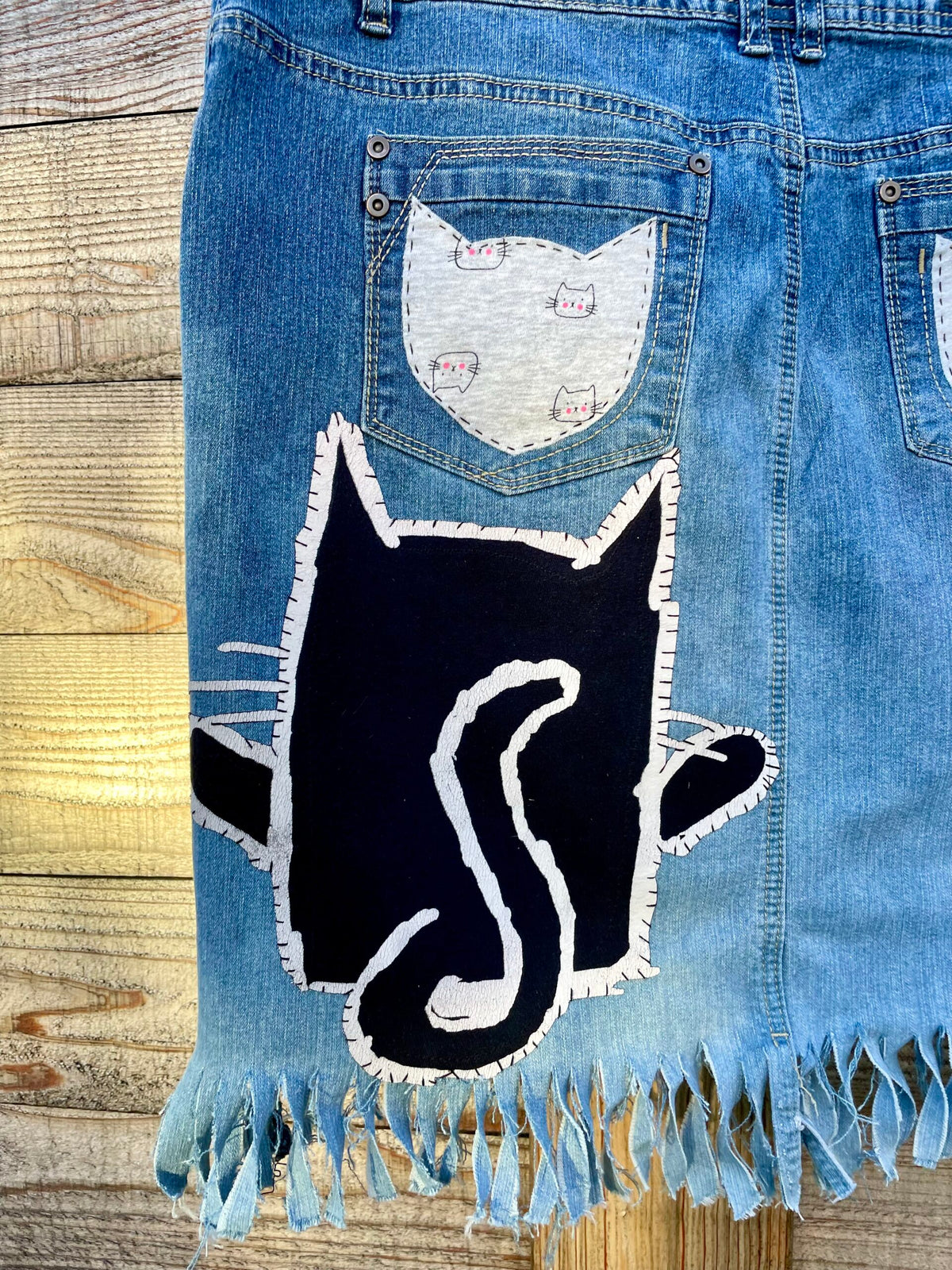 Paw-sitively Purr-fect Denim Kitty Cat Skirt