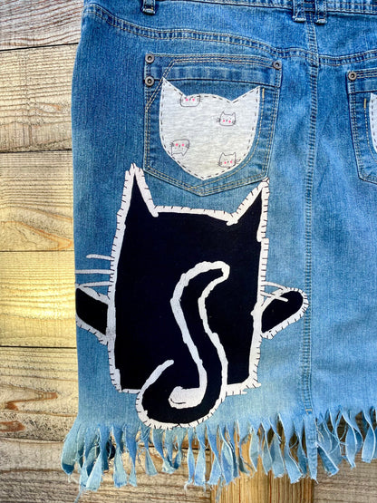 Paw-sitively Purr-fect Denim Kitty Cat Skirt