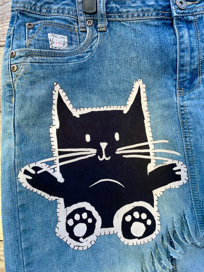 Paw-sitively Purr-fect Denim Kitty Cat Skirt