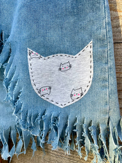 Paw-sitively Purr-fect Denim Kitty Cat Skirt