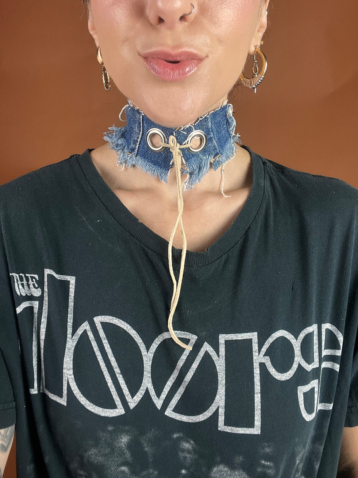 Distressed Denim Reversible Choker