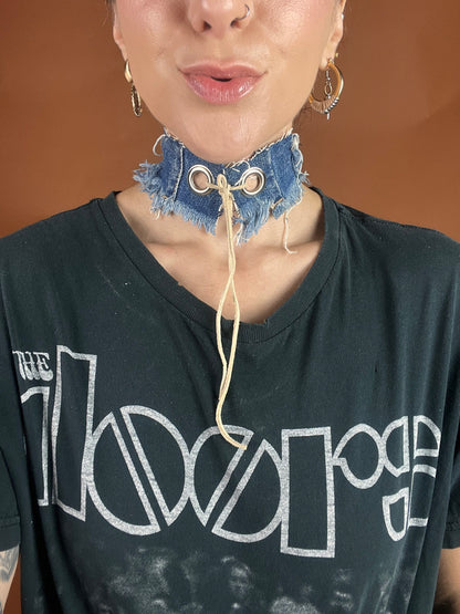 Distressed Denim Reversible Choker