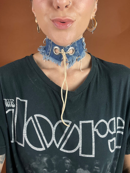 Distressed Denim Reversible Choker
