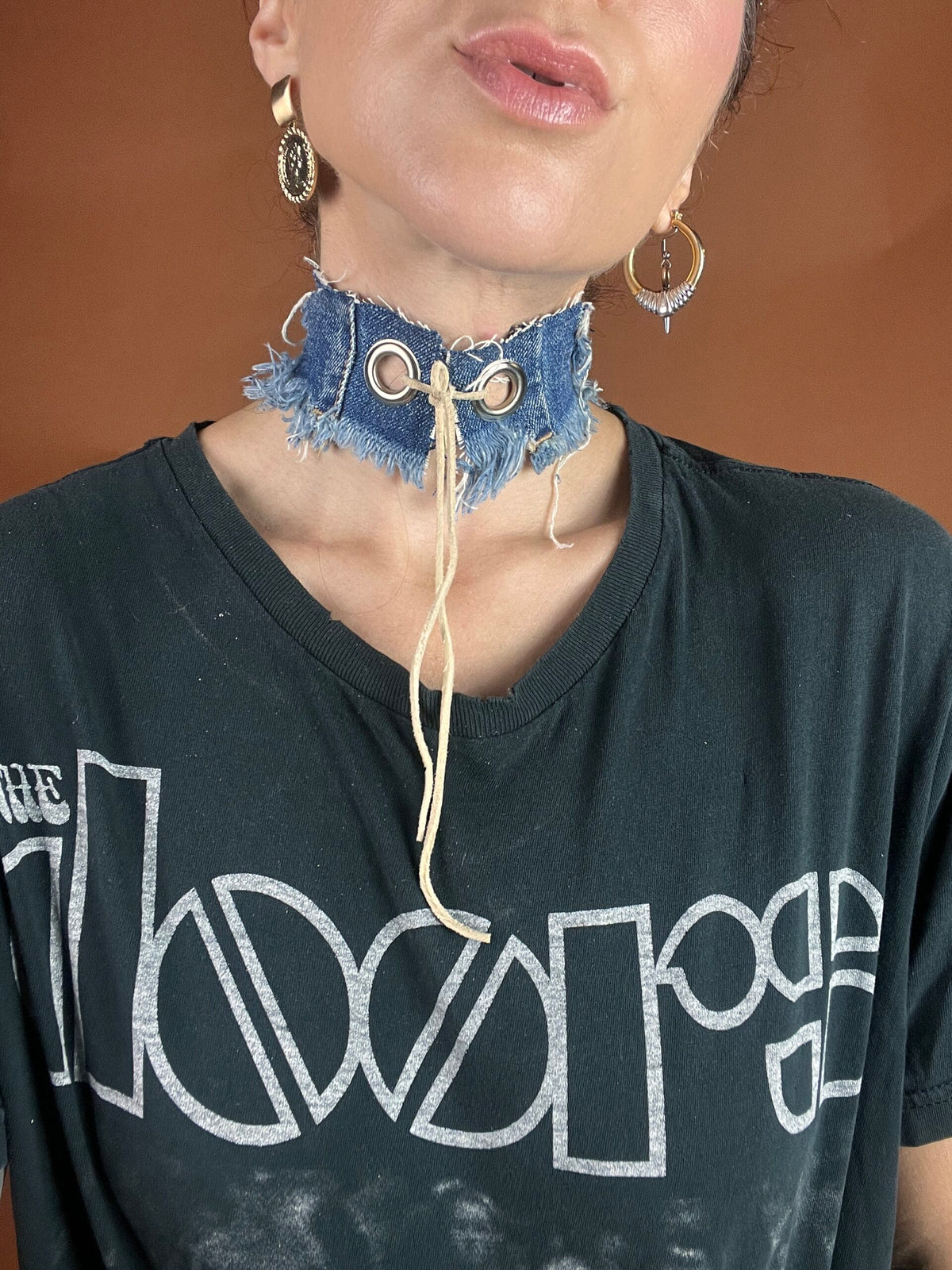 Distressed Denim Reversible Choker