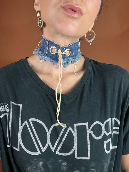 Distressed Denim Reversible Choker