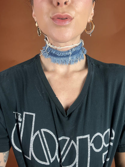 Distressed Denim Reversible Choker