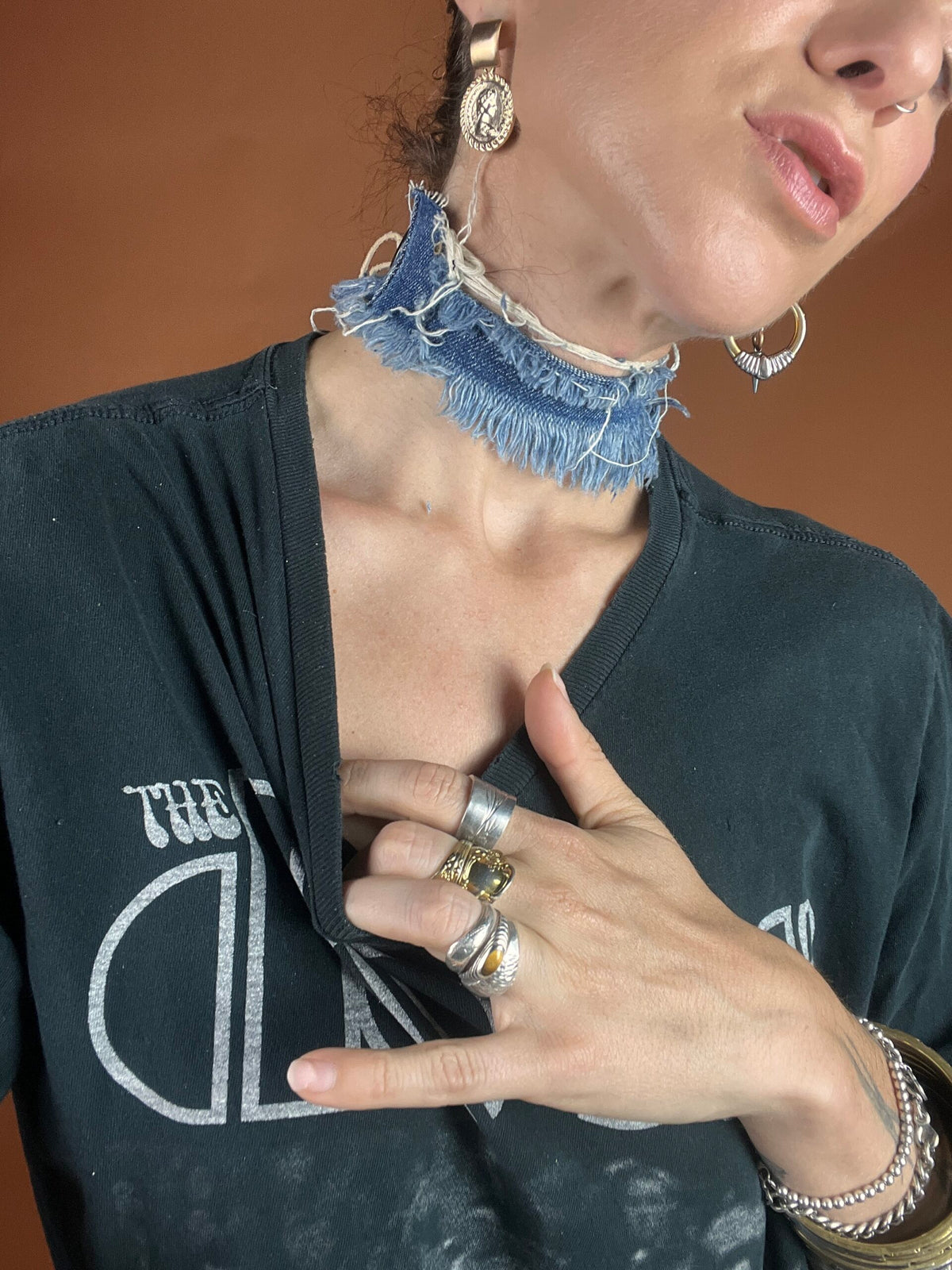 Distressed Denim Reversible Choker
