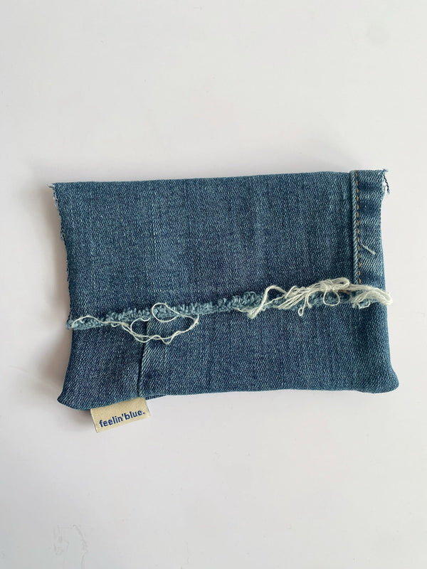 Fold Over Denim Clutch in Light or Dark Denim