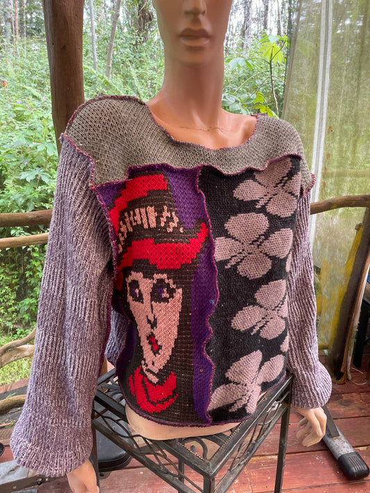 front of sweater with face