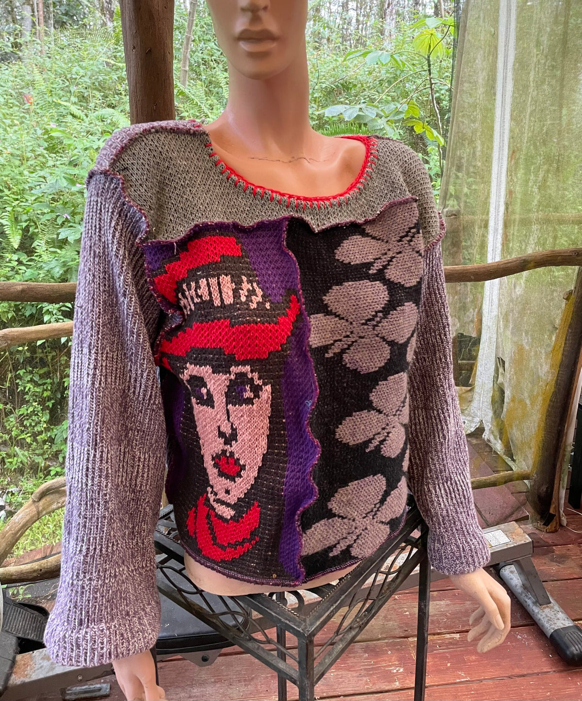 Patchwork sweater with face