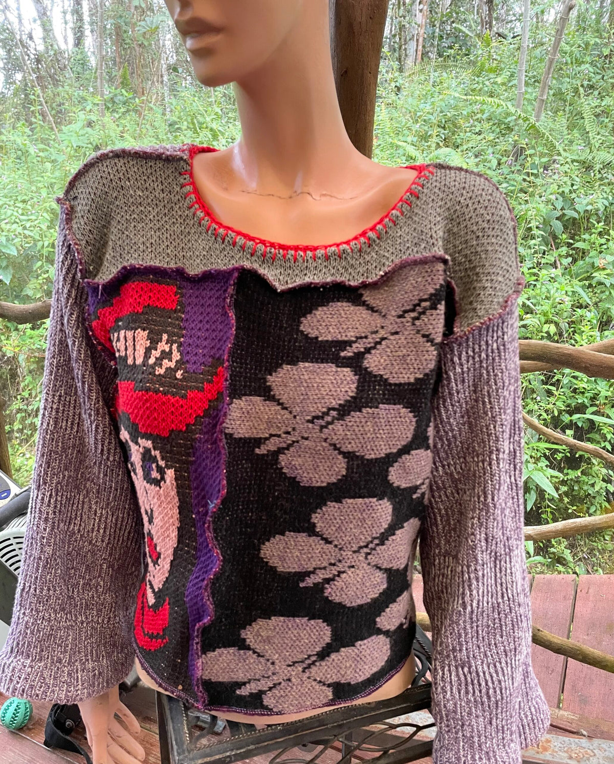 Patchwork sweater with face