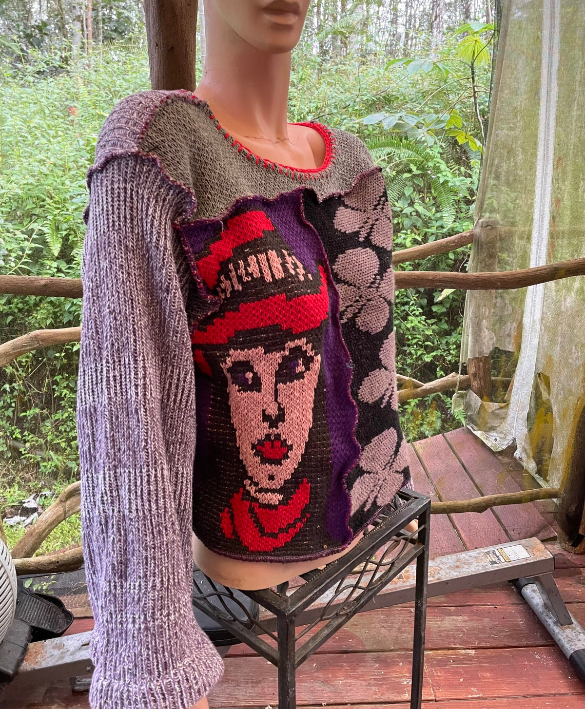 Patchwork sweater with face