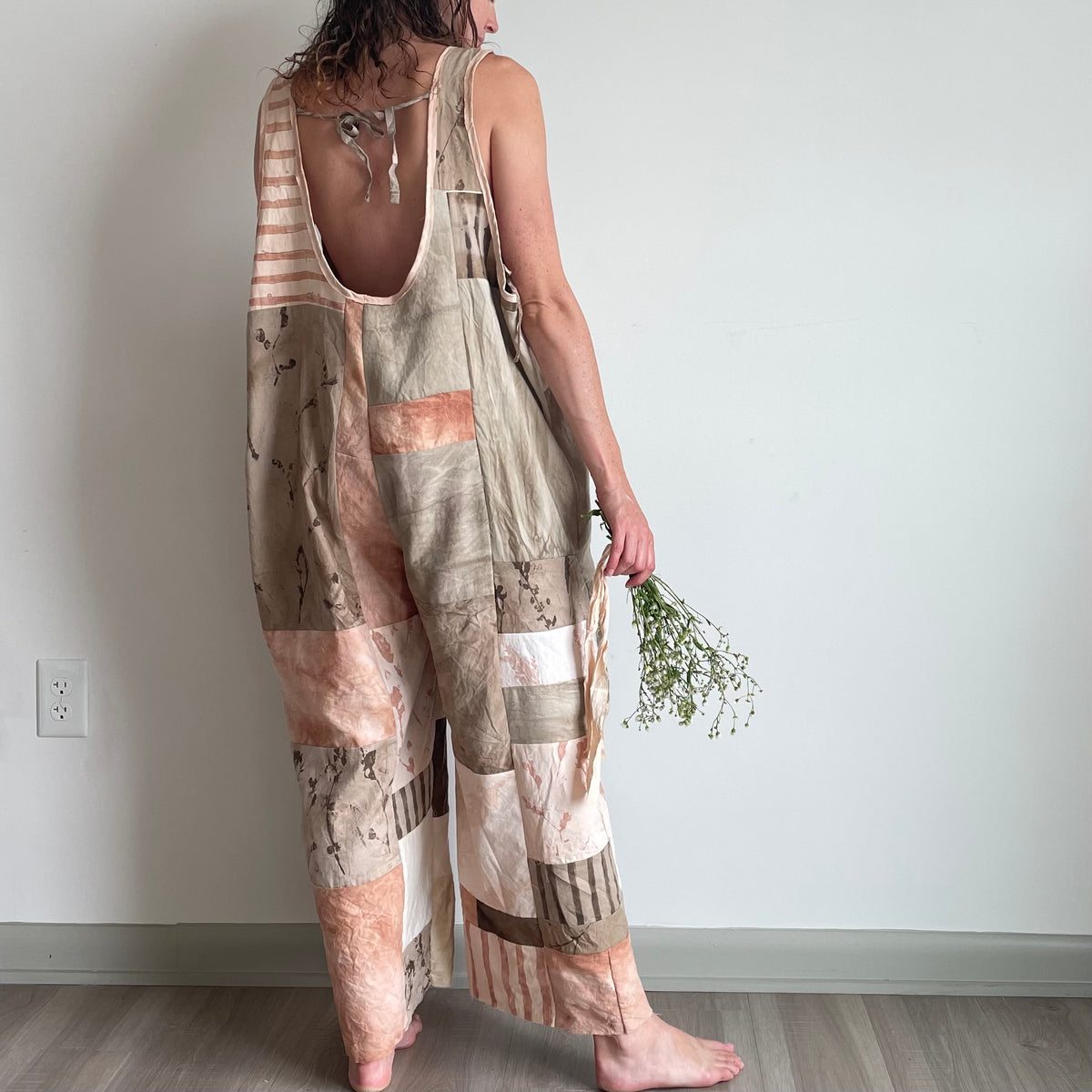 Patchwork Plant Dyed Jumpsuit - Brown, Pink, Olive