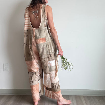 Patchwork Plant Dyed Jumpsuit - Brown, Pink, Olive