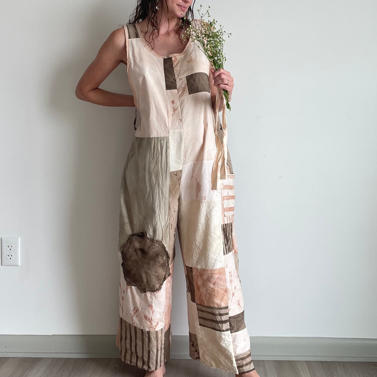 Patchwork Plant Dyed Jumpsuit - Brown, Pink, Olive