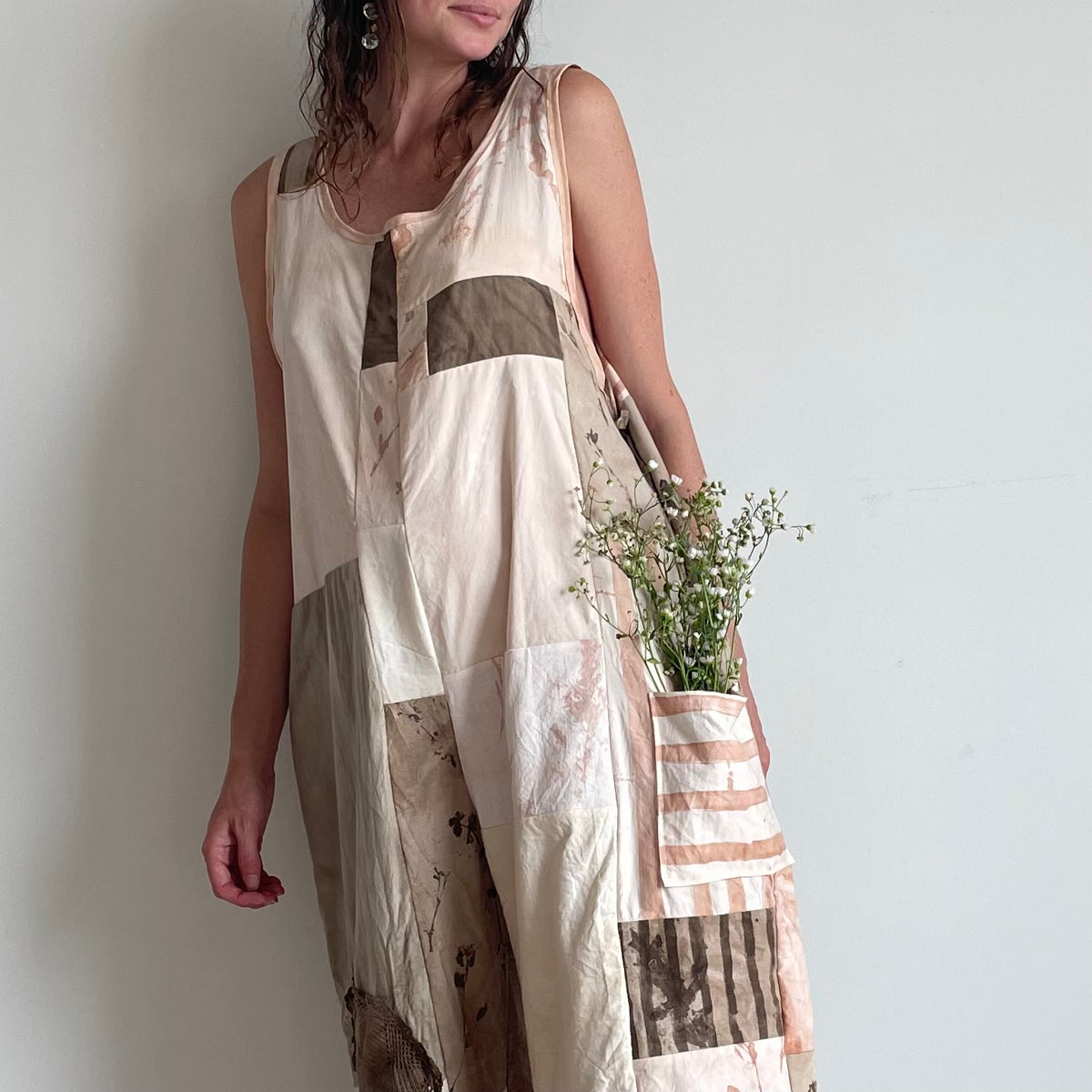 Patchwork Plant Dyed Jumpsuit - Brown, Pink, Olive