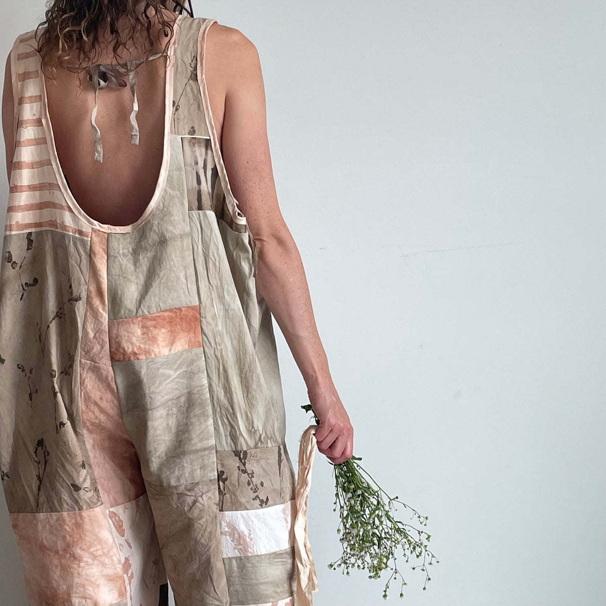 Patchwork Plant Dyed Jumpsuit - Brown, Pink, Olive