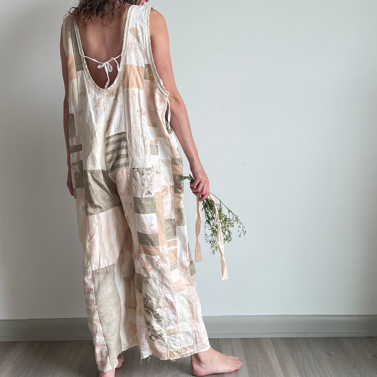 Patchwork Plant Dyed Jumpsuit - Pink, Cream, Olive