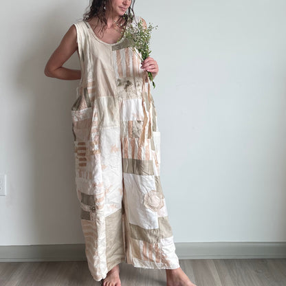 Patchwork Plant Dyed Jumpsuit - Pink, Cream, Olive
