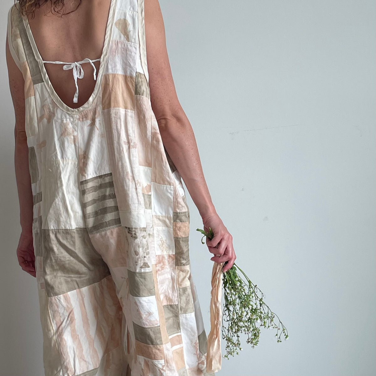 Patchwork Plant Dyed Jumpsuit - Pink, Cream, Olive