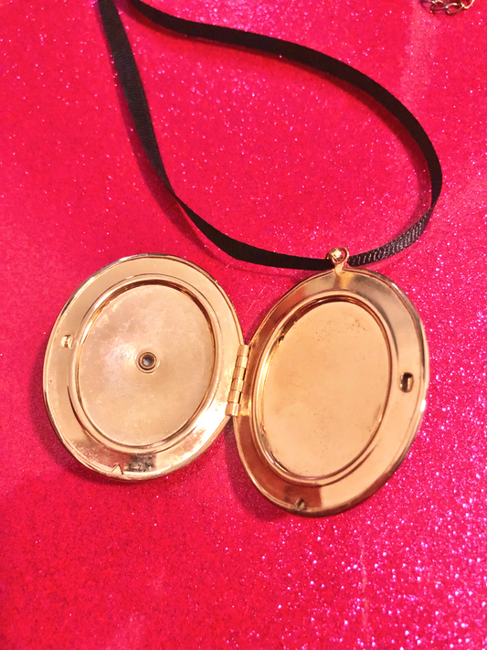 Rocco Romantic Locket on Black Silk Ribbon Cord Necklace