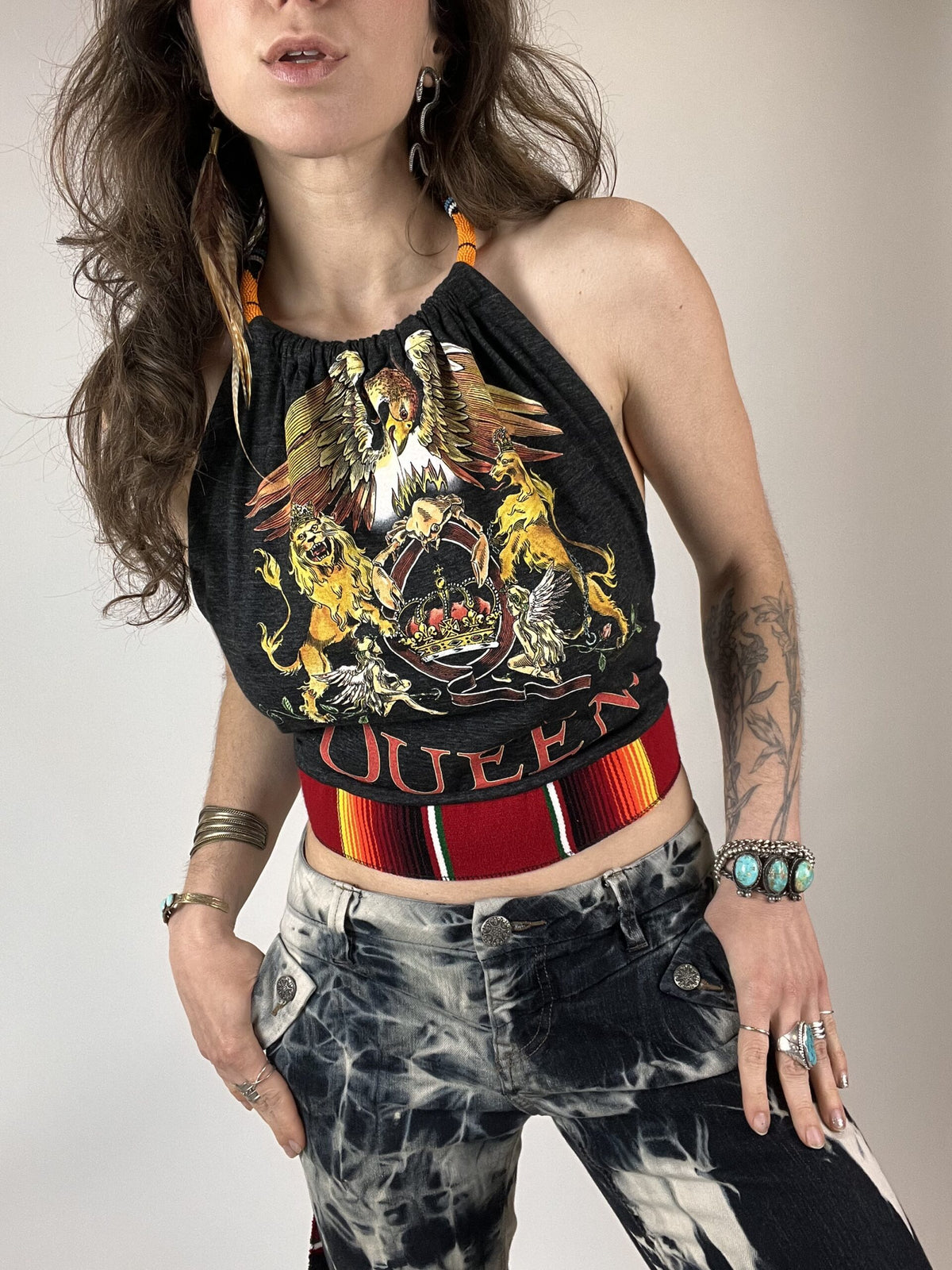 The Queen Beaded Halter Backless Halter Crop Top