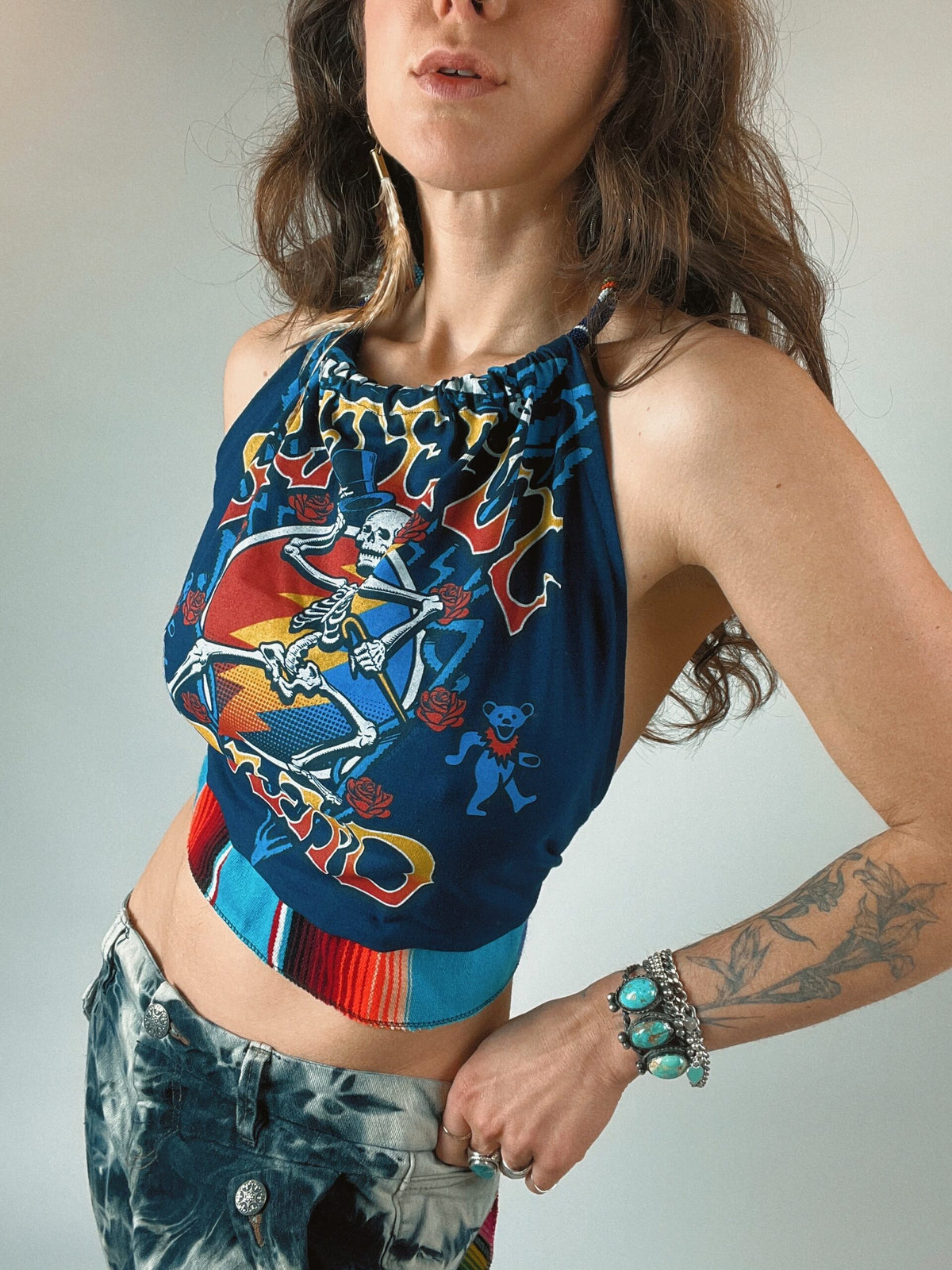 The Grateful Dead Beaded Halter Crop Top