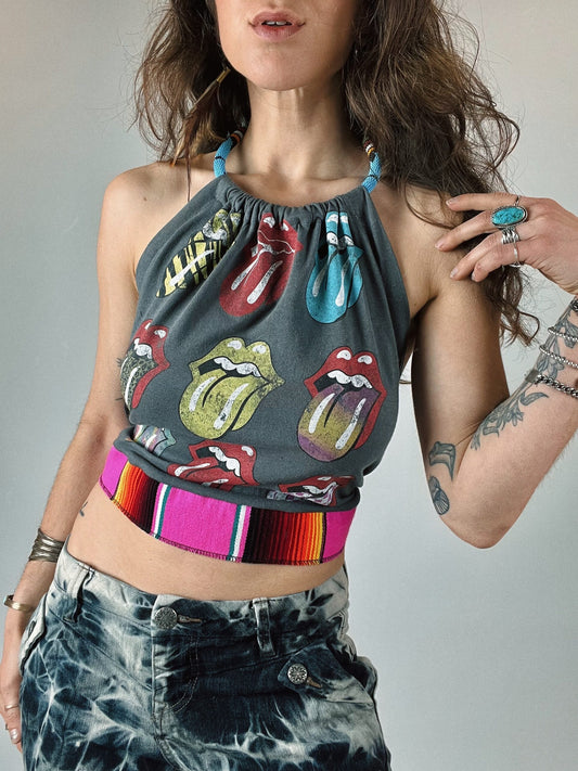 The Rolling Stones Beaded Halter Crop Top