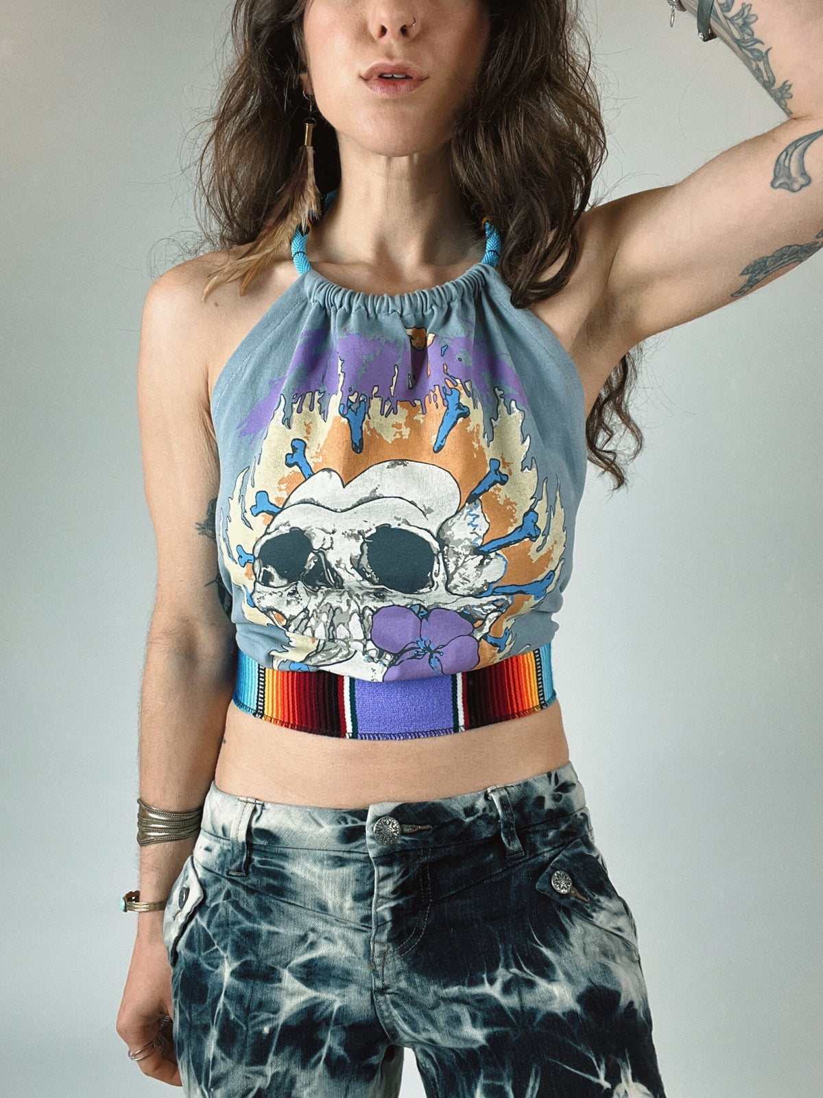 The Metallica Beaded Halter Backless Halter Crop Top