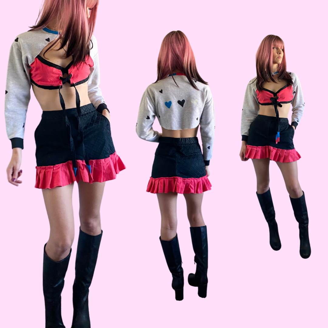 A woman in a skirt.