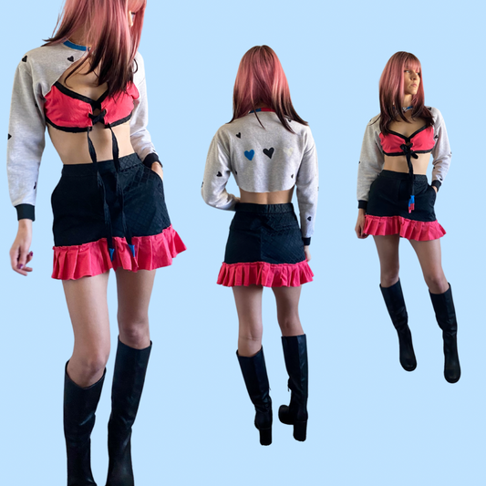 A woman in a skirt.