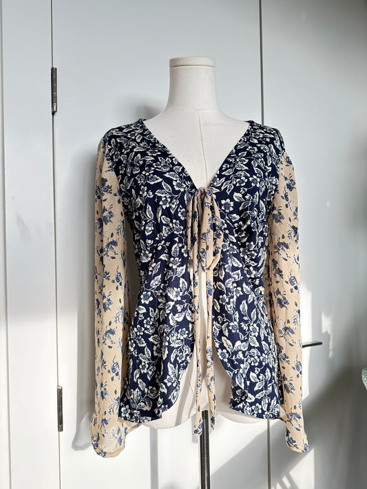 Mixed Print Floral Tie Front Blouse by Finding Doll