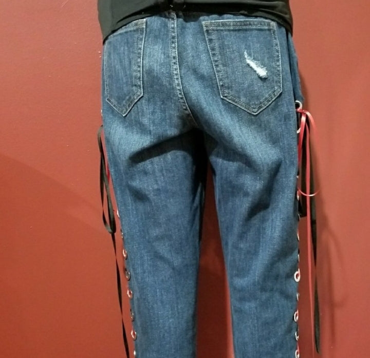 Upcycled KISS Lace Up Jeans - 8/27"