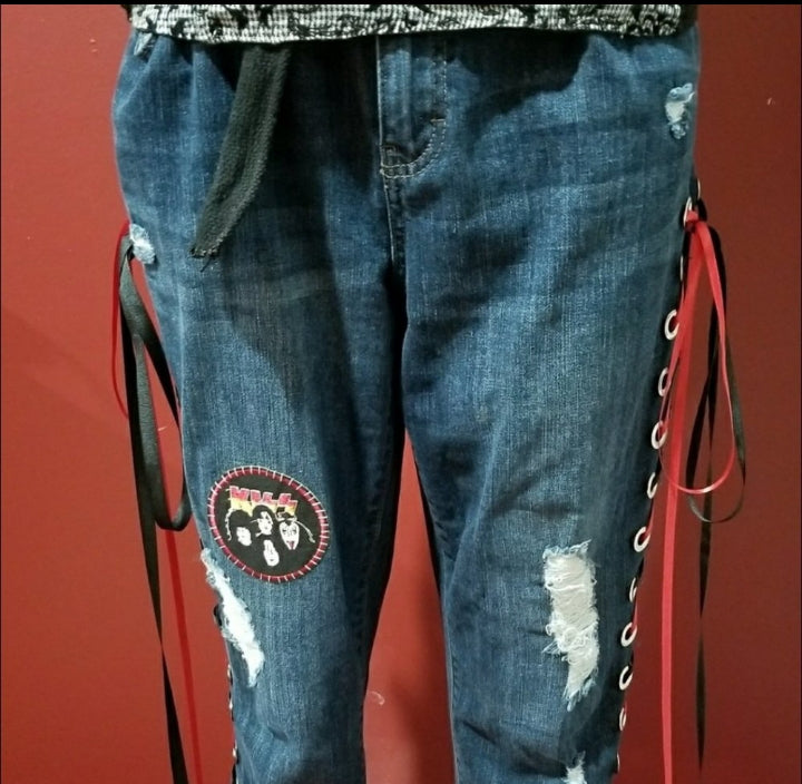 Upcycled KISS Lace Up Jeans - 8/27"
