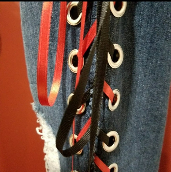 Upcycled KISS Lace Up Jeans - 8/27"