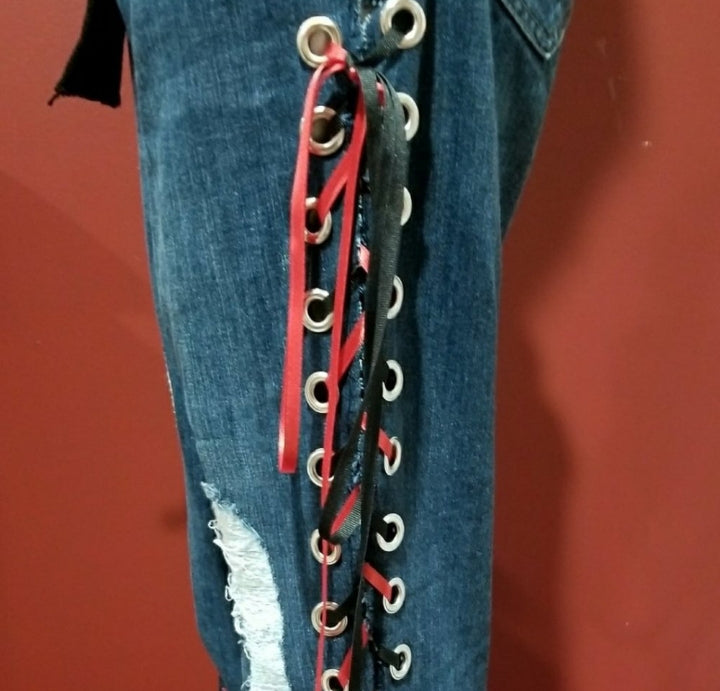 Upcycled KISS Lace Up Jeans - 8/27"