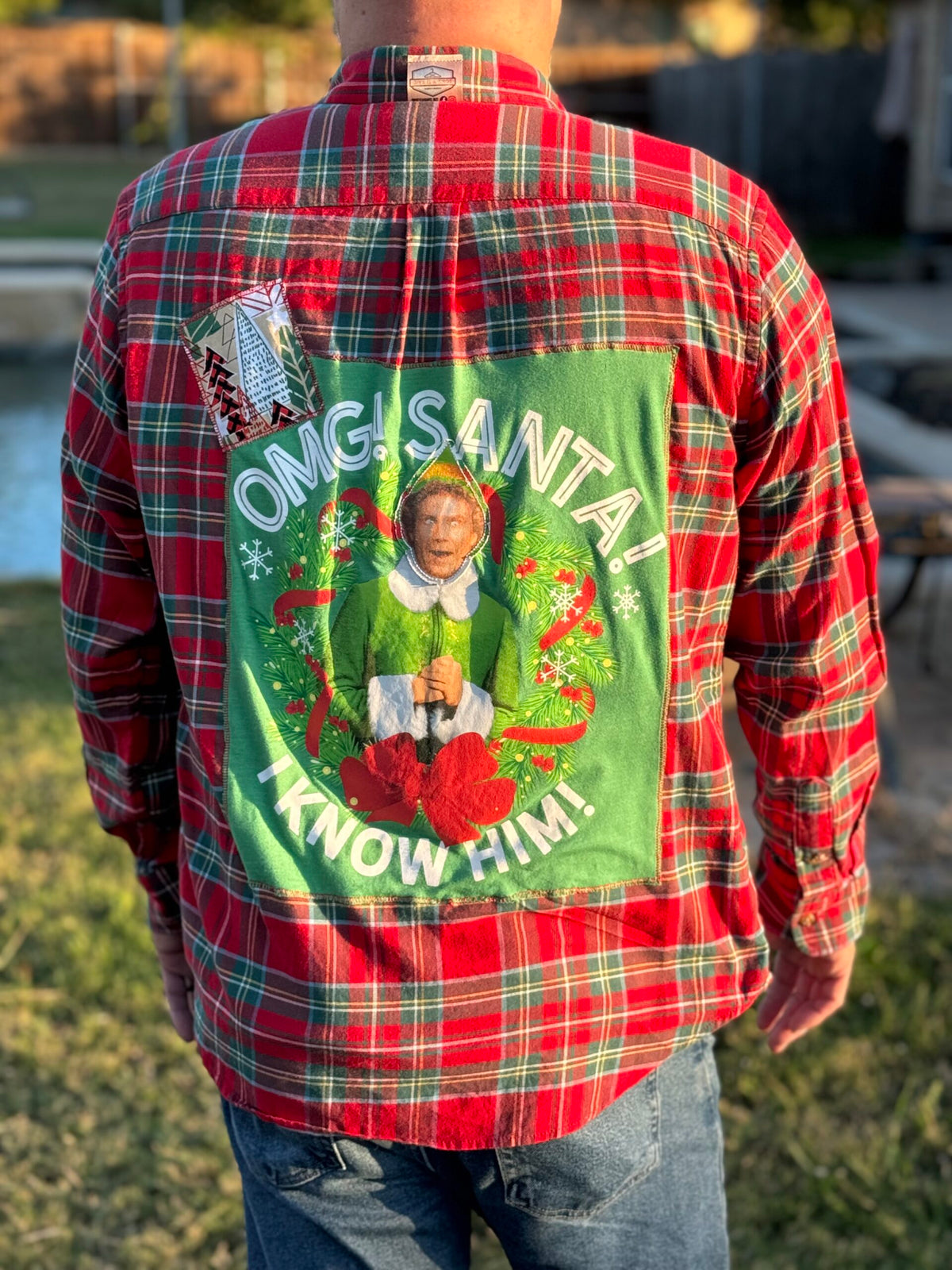OMG! Santa! Elf Movie Christmas Holiday Plaid Longsleeve Shirt