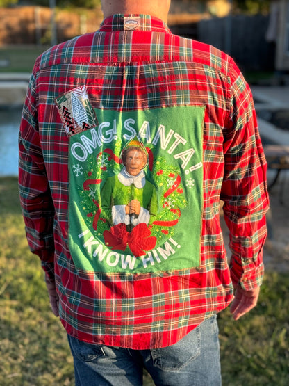 OMG! Santa! Elf Movie Christmas Holiday Plaid Longsleeve Shirt