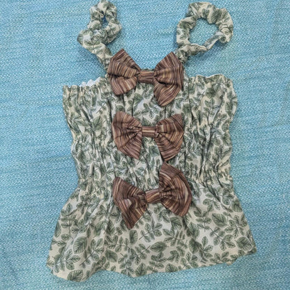 Woodsy Hobbit Girl Leaf Print Bow Milkmaid Top by BeedyMakes, photo 2