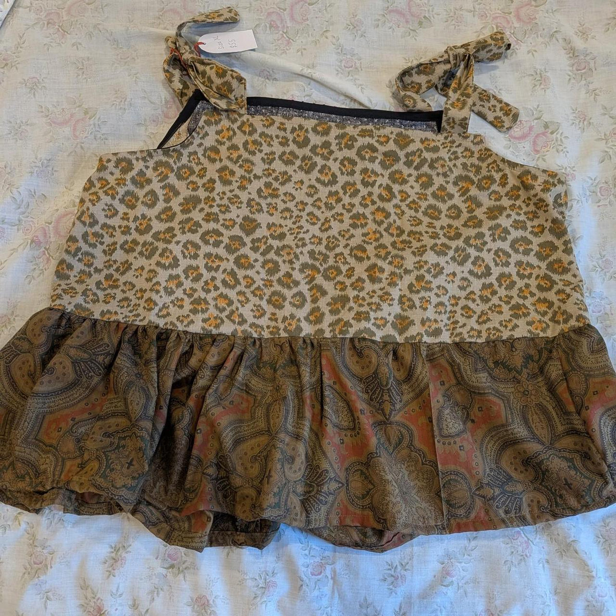 Black Floral and Leopard Print Square Neck Top by BeedyMakes, photo 3