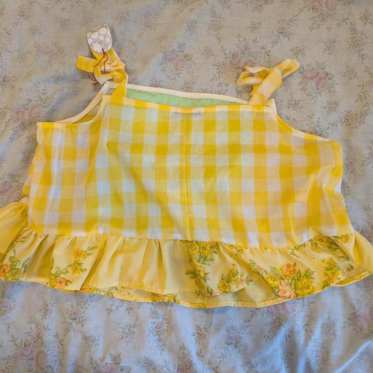 Yellow Lace and Floral Peplum Square Neck Top by BeedyMakes, photo 3