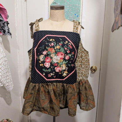 Black Floral and Leopard Print Square Neck Top by BeedyMakes