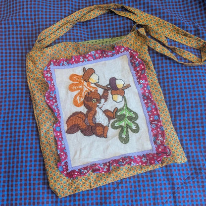 Groovy Squirrel Checkered Tote Bag by BeedyMakes