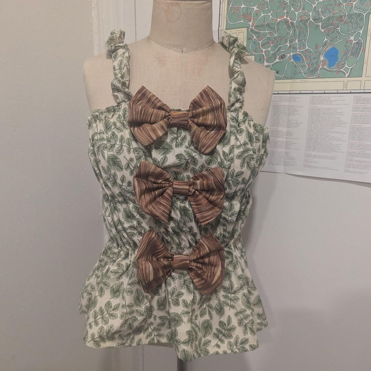 Woodsy Hobbit Girl Leaf Print Bow Milkmaid Top by BeedyMakes