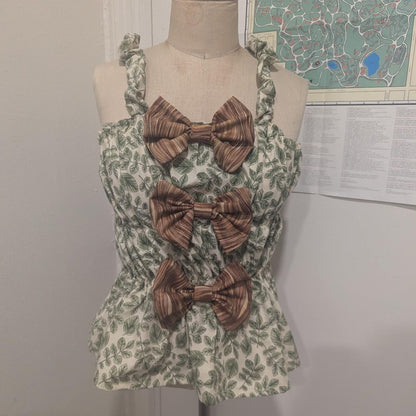 Woodsy Hobbit Girl Leaf Print Bow Milkmaid Top by BeedyMakes