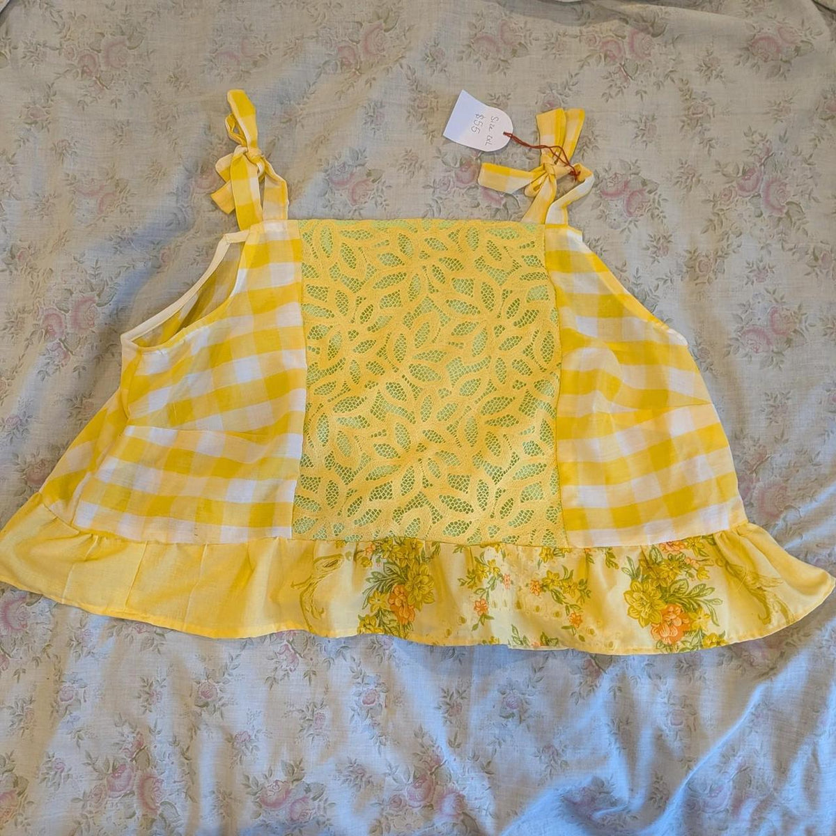 Yellow Lace and Floral Peplum Square Neck Top by BeedyMakes, photo 4